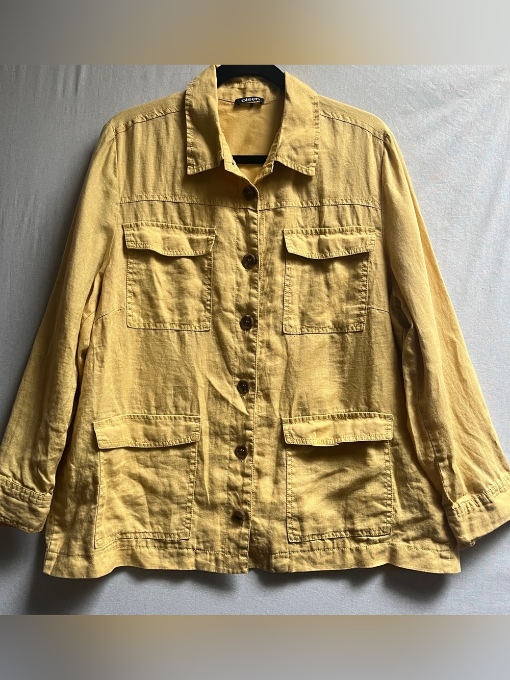 Olsen Womens XL 100 Percent Linen Yellow Utility Button Up Jacket
